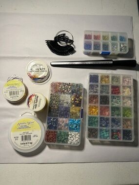 Jewelry Making Kit - Multicolor Beads & Black Ring Sizer